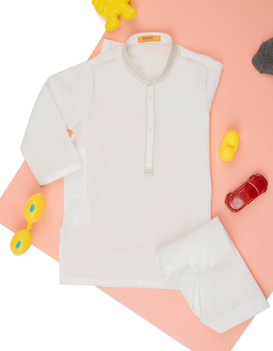 WHITE BLENDED KAMEEZ SHALWAR | JJIKS-S-39282