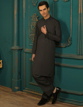 DARK GREY WHITE COTTON KAMEEZ SHALWAR | JTKS-S-39285
