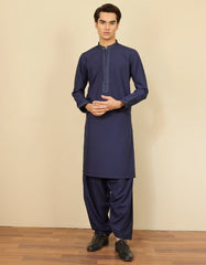 NAVY BLUE BLENDED KAMEEZ SHALWAR | JTKS-S-39302