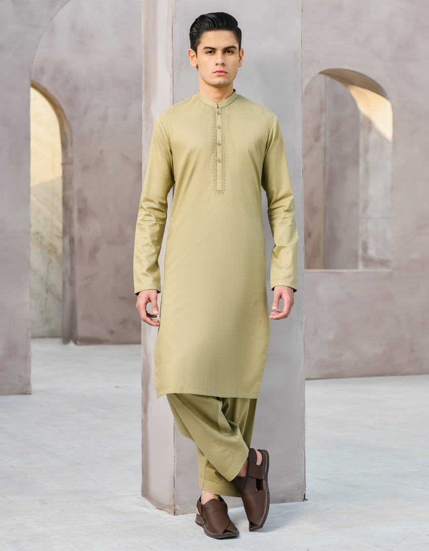 BEIGE COTTON KAMEEZ SHALWAR | JTKS-S-39310