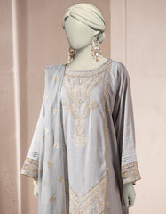 GREY ORGANZA EMBROIDERED 3PC STITCHED