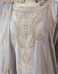 GREY ORGANZA EMBROIDERED 3PC STITCHED