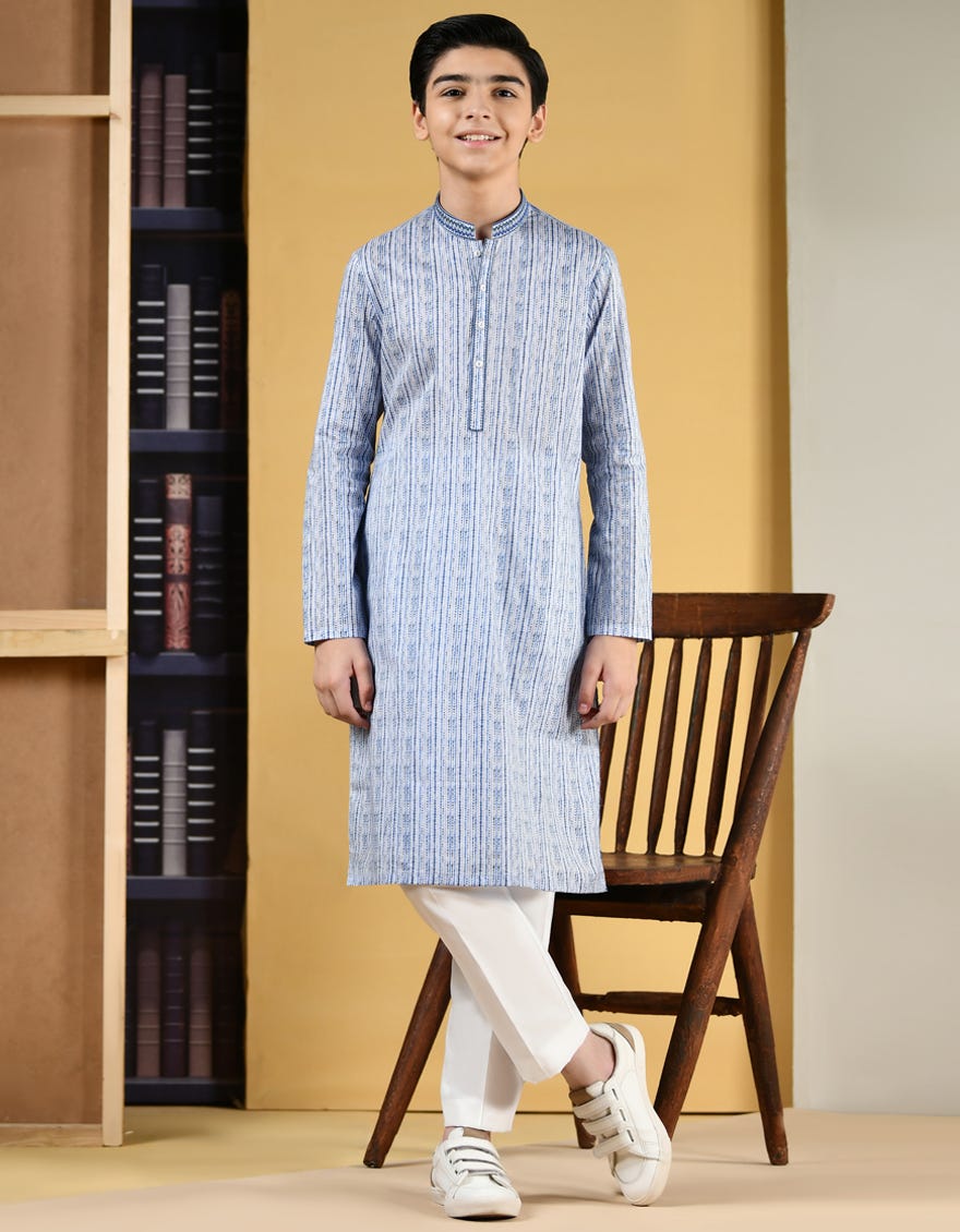 MULTI BLUE COTTON KURTA | JCK-S-39345