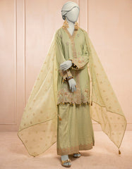 GREEN ORGANZA EMBROIDERED 3PC STITCHED