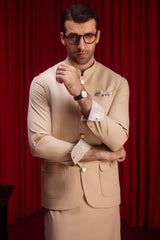 SAINT PAUL - KHAKI BLENDED KAMEEZ SHALWAR & WAISTCOAT