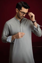 ELISTA - LIGHT OLIVE COTTON KAMEEZ SHALWAR