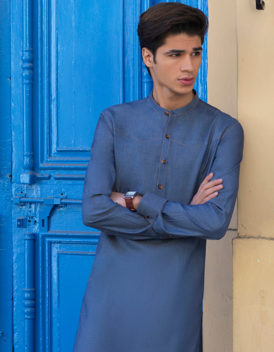 DENIM BLUE COTTON KURTA PAJAMA | JJKP-S-40235