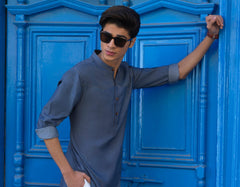 DENIM BLUE COTTON KURTA PAJAMA | JJKP-S-40235