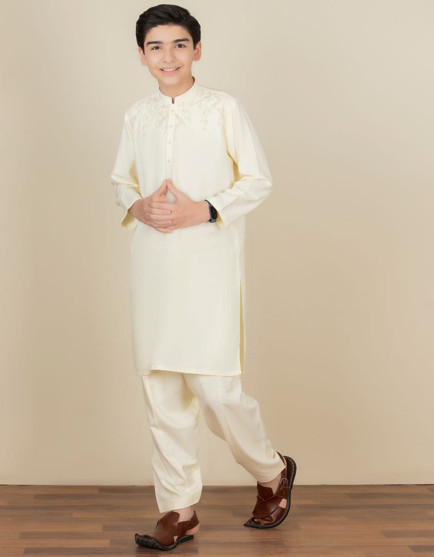 CREAM BLENDED KAMEEZ SHALWAR | JCKS-S-41101