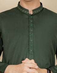 DARK GREEN COTTON KAMEEZ SHALWAR | JCKS-S-41121