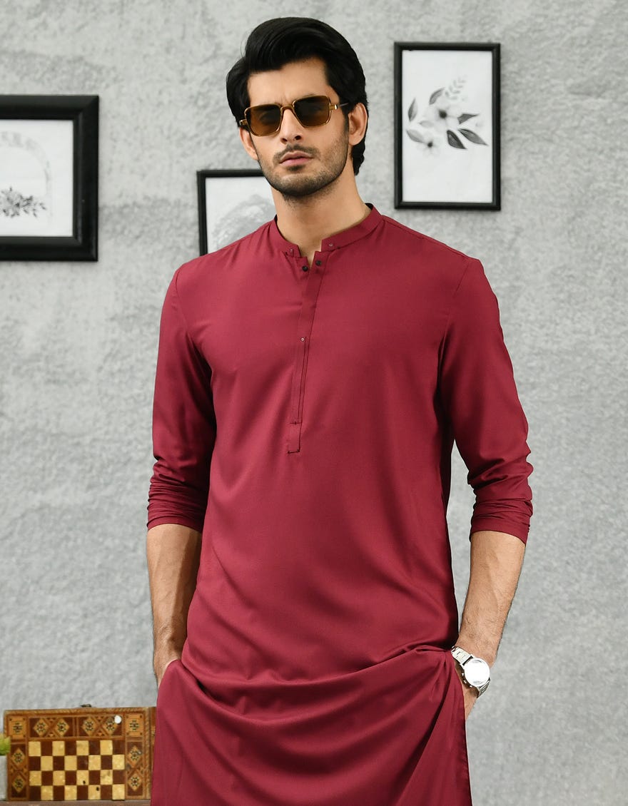 MAROON BLENDED KURTA | JJK-A-42288
