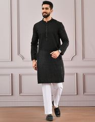 BLACK SCHIFFLI KURTA | JJK-A-42339