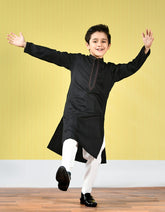 BLACK POLYESTER VISCOSE KURTA | JCK-A-42378