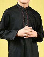 BLACK POLYESTER VISCOSE KURTA | JCK-A-42378