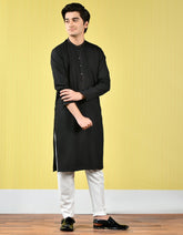 BLACK POLYESTER VISCOSE KURTA | JTK-A-42379