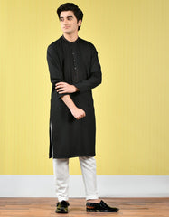 BLACK POLYESTER VISCOSE KURTA | JTK-A-42379