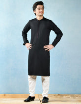 BLACK POLYESTER VISCOSE KURTA | JTK-A-42380