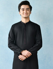 BLACK POLYESTER VISCOSE KURTA | JTK-A-42380