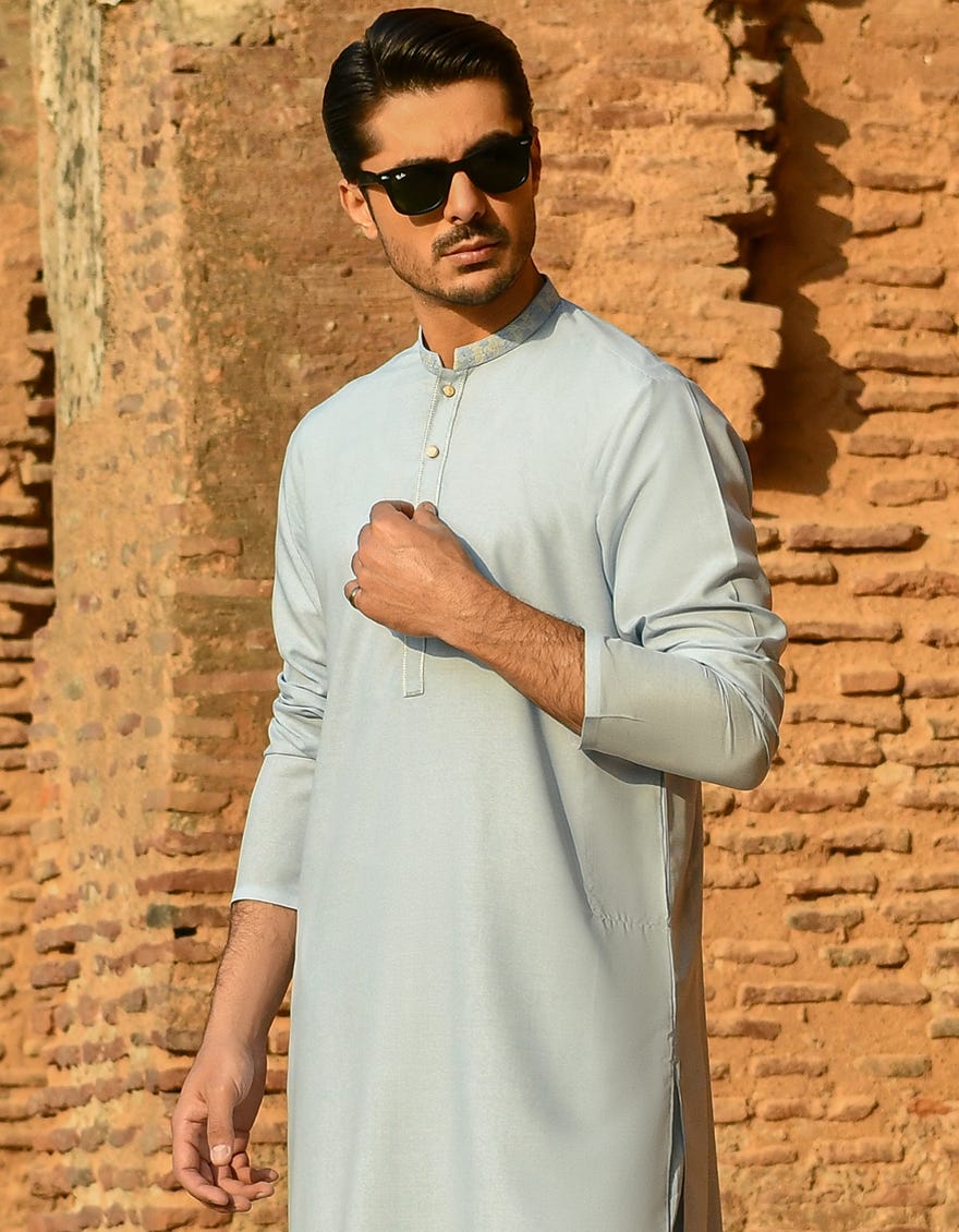 SKY BLUE POLYESTER VISCOSE KURTA PAJAMA | JJKP-S-42386