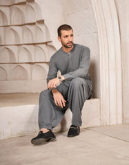 GREY POLYESTER VISCOSE KAMEEZ SHALWAR | JJKS-A-42397