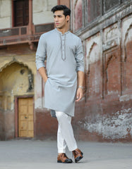 GREY COTTON SILK KURTA | JJK-S-42399