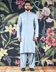 COLUMBIA BLUE POLYESTER VISCOSE KAMEEZ SHALWAR | JJKS-42405