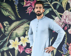 COLUMBIA BLUE POLYESTER VISCOSE KAMEEZ SHALWAR | JJKS-42405