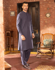 PURPLE GREY POLYESTER KAMEEZ SHALWAR | JJKS-S-43067