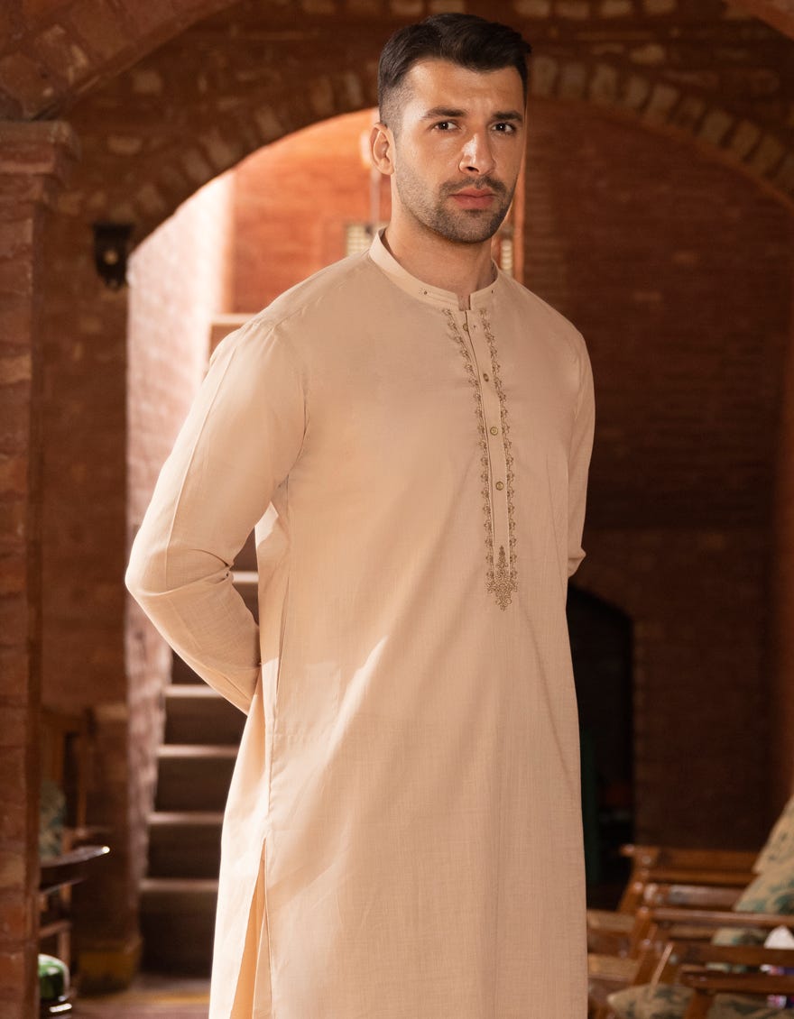 BEIGE COTTON KURTA PAJAMA | JJKP-S-43076
