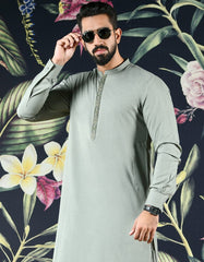 ARMY GREEN POLYESTER VISCOSE KURTA PAJAMA | JJKP-A-43078
