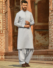 GREY POLYESTER VISCOSE KAMEEZ SHALWAR | JJKS-A-43103