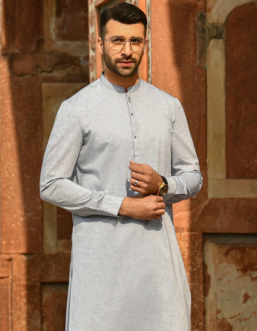 GREY POLYESTER VISCOSE KAMEEZ SHALWAR | JJKS-A-43103