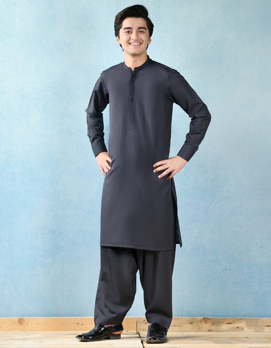 DARK SLATE POLYESTER KAMEEZ SHALWAR | JTKS-43123