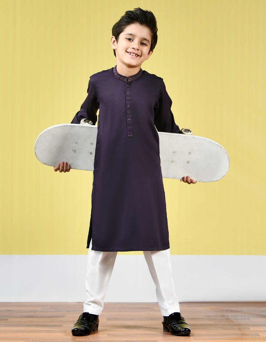 PURPLE POLYESTER VISCOSE KURTA | JCK-43125