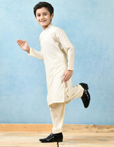 CREAM POLYESTER VISCOSE KAMEEZ SHALWAR | JCKS-43126