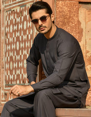 DARK GREY BLENDED KAMEEZ SHALWAR | JJKS-A-44014