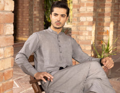 GREY POLYESTER VISCOSE KAMEEZ SHALWAR | JJKS-A-44018