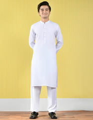 WHITE POLYESTER VISCOSE KURTA PAJAMA | JTKP-A-44022