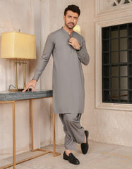ASH GREY POLYESTER VISCOSE KAMEEZ SHALWAR | JJKS-S-44043