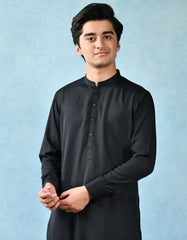 BLACK POLYESTER VISCOSE KURTA PAJAMA | JTKP-A-44071