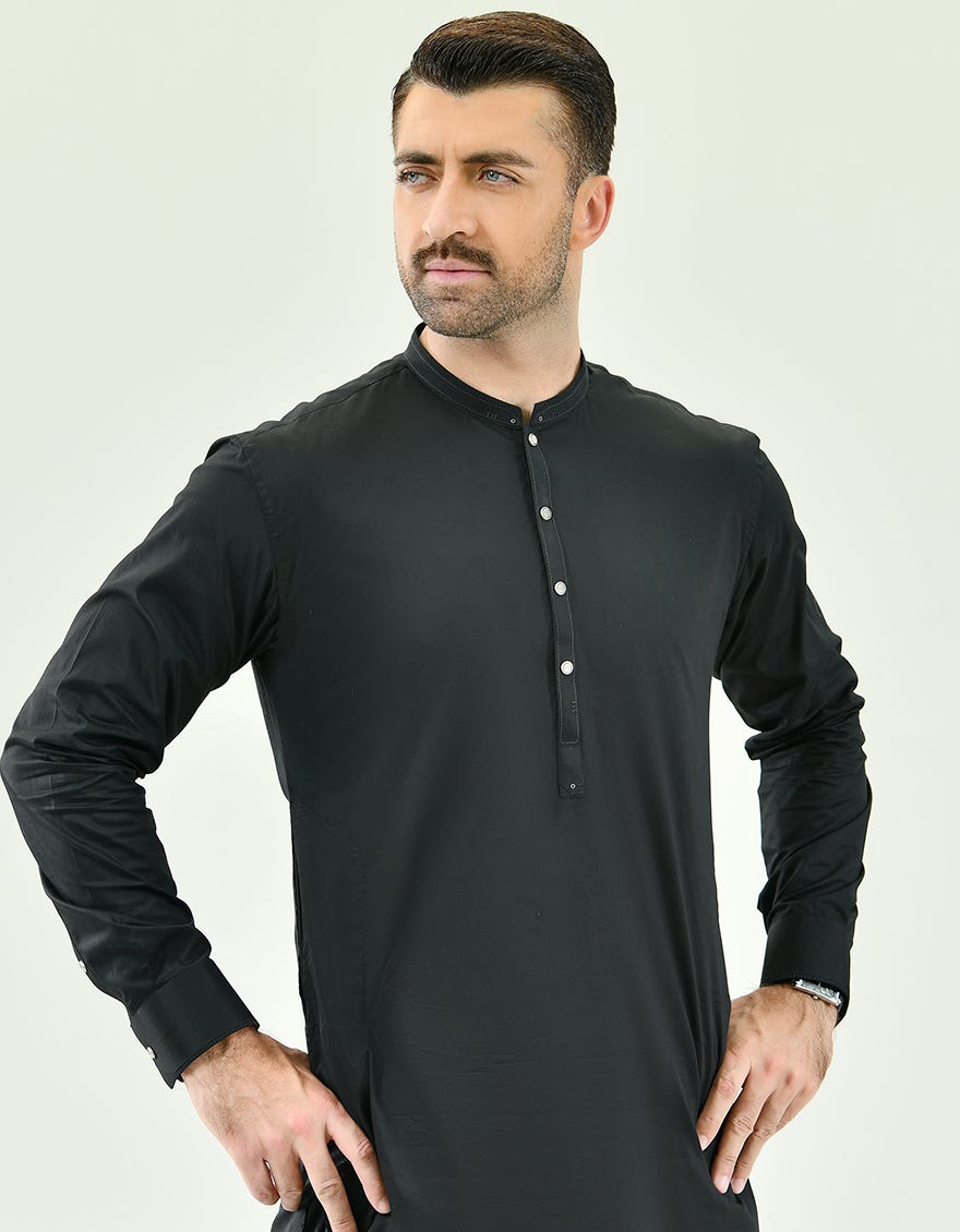 BLACK COTTON KAMEEZ SHALWAR | JJKS-A-44086