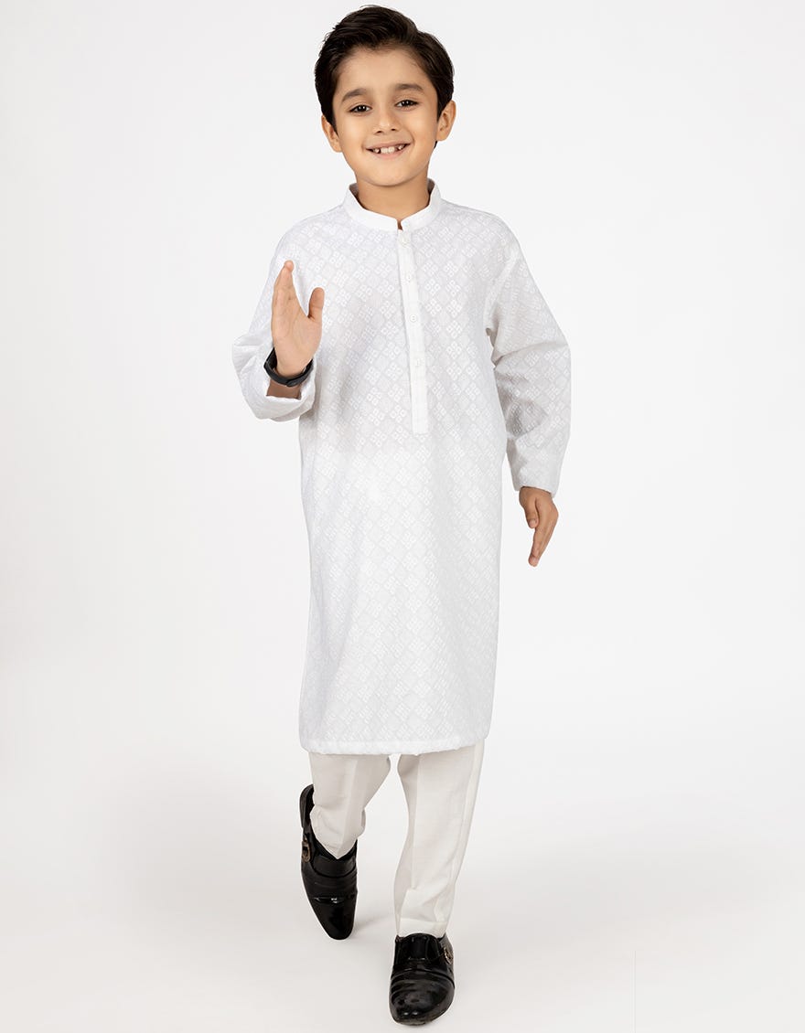 WHITE BLENDED KAMEEZ SHALWAR | JCKS-45009