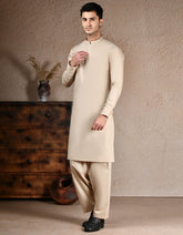 BEIGE COTTON KAMEEZ SHALWAR | JJKS-S-46580
