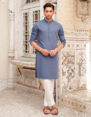 DULL BLUE BLENDED SEMI-FORMAL KURTA