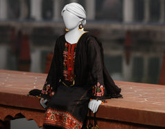 BLACK DOBBY EMBROIDERED UNSTITCHED 3PC | JLAWN-S-25-3077