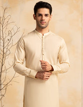 CREAM COTTON CASUAL KAMEEZ SHALWAR