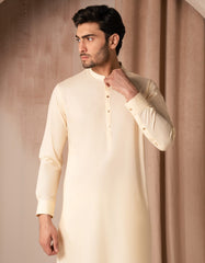 CREAM BLENDED PLAIN KURTA TROUSER