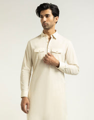 CREAM COTTON CASUAL KURTA TROUSERS