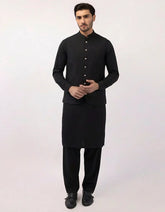 BLACK PLAIN KAMEEZ SHALWAR + WAISTCOAT