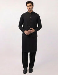 BLACK PLAIN KAMEEZ SHALWAR + WAISTCOAT